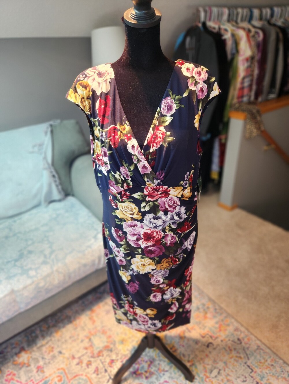 Lauren Ralph Lauren Navy Floral Fwux Wrap-Style Sheath Dress NWT New Size 14